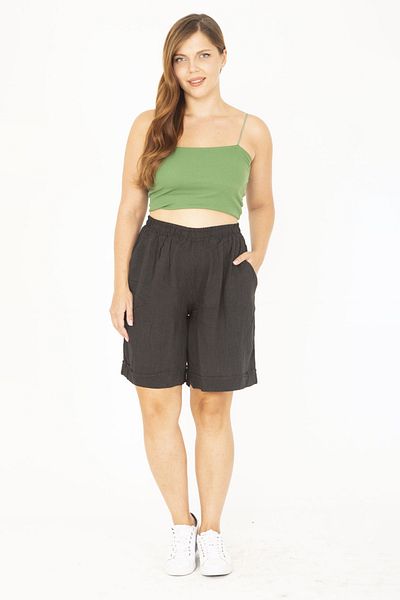 Şans Women's Large Size Anthracite Woven Viscose Fabric Shorts with Elastic Waist 65N36801