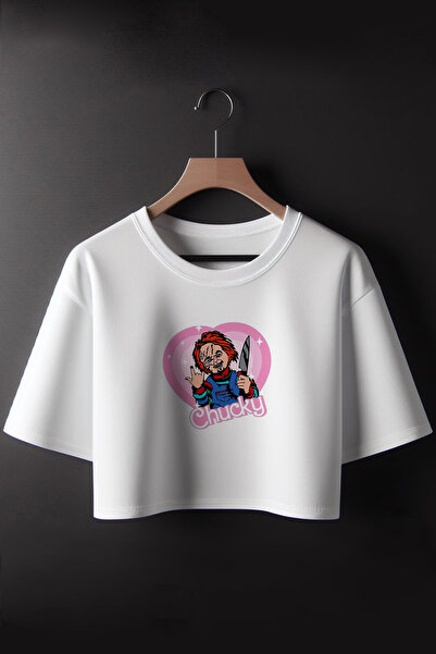 Vordevia Crop oversize cu guler rotund cu imprimeu Chucky