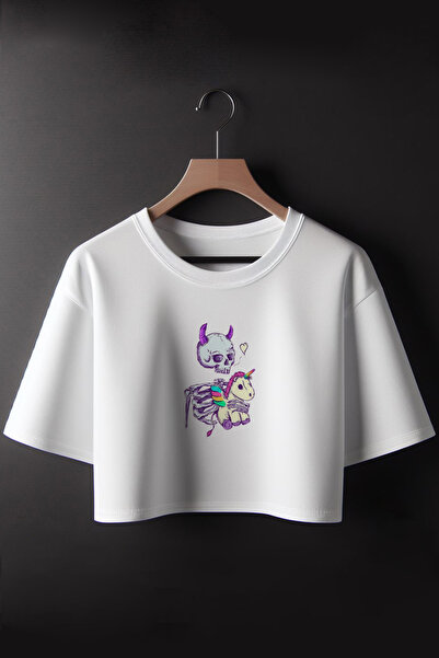 Vordevia Skull Unicorn Printed 2024 Coquette Fashion Oversize Ποδηλατικό λαιμ...