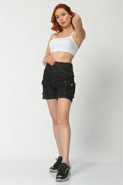 What's Up Pantaloni scurți de damă Whatsup Cargo Pocketed Denim - Negru