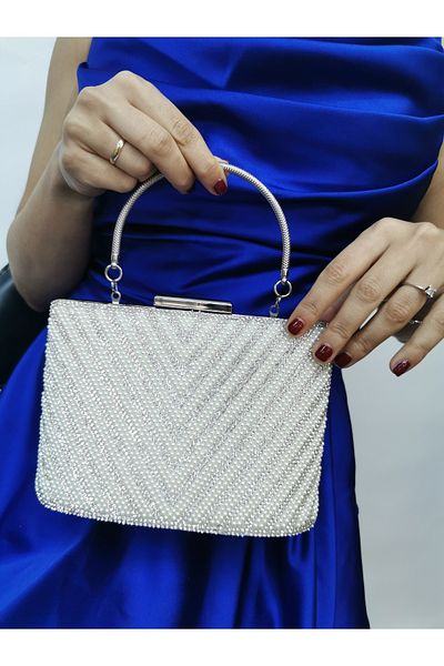 NAZART Rochie de seară din sidef cu perle de piatră pentru femei, portofoliu, curea cu lanț, geantă de umăr de seară de logodnă de nuntă