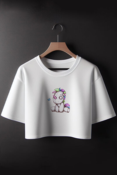 Vordevia Imprimat cu unicorn 2024 Coquette Fashion Oversize Crew Deck Crop