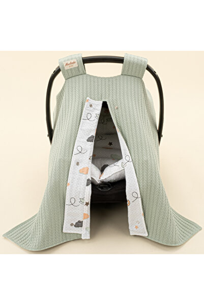 Yunikobaby Müslin Çift Taraflı Puset Örtüsü ve Minderi - Mint Örgü - Kuş