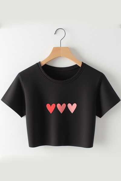 Vordevia Yarabandı Καρδιά Εκτυπωμένη 2024 Coquette Μόδα Oversize Crop με Λαιμ...