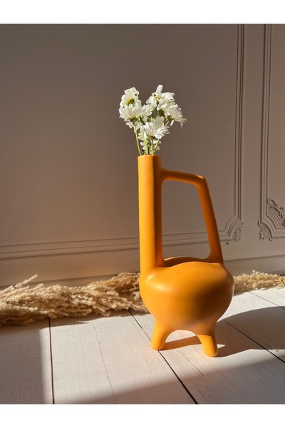 biomaxi plus seramik hitit vazo modern  tasarim  iskandinav  dekorasyon retro turuncu ( 32 X 16 X 16 CM  )