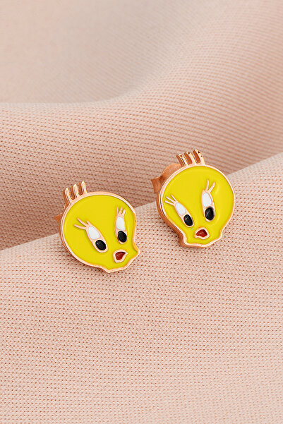 Bilsen Store Gümüş Rose Kaplama Tweetty Civciv Çoçuk Küpesi