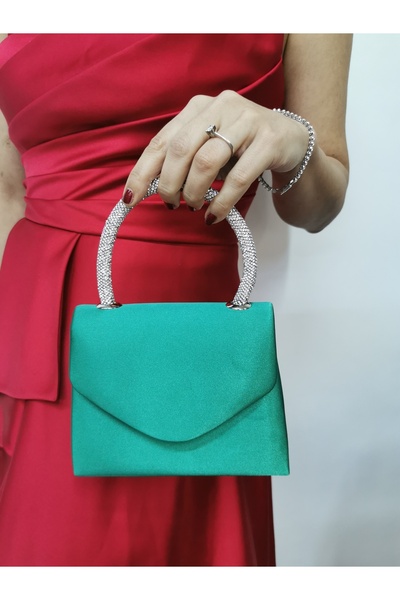 NAZART Women's Satin Green Evening Dress Clutch Portfolio Chain Strap Hand Wedding Engagement Night Shoulder Bag