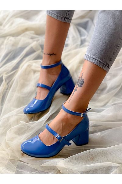 irmona Pantofi de damă cu toc cu bandă din piele lăcuită DASAH BLUE