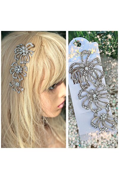 QUEEN AKSESUAR قلادة معدنية فاخرة من حجر الكريستال على شكل زهرة مشط ومشبك جان...