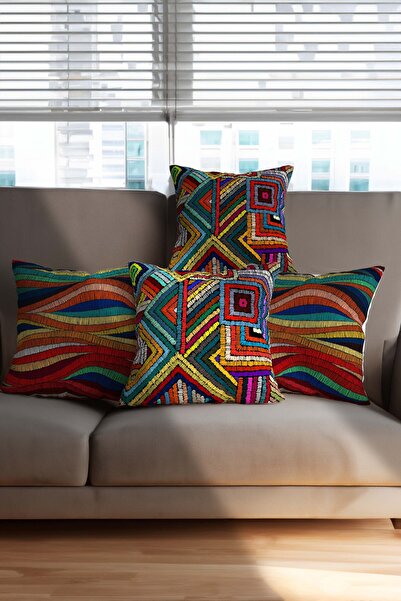 Royalte Set de 4 huse de pernă cu model geometric - multicolore și imprimate ...