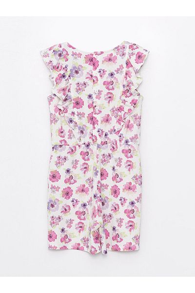 LC Waikiki Lcw Kids Ecru Printed Crew Neck Floral Girl's Jumpsuit