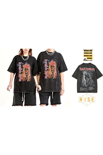 Metal Giyim Iron Maiden Yıkamalı Over Size Tişört