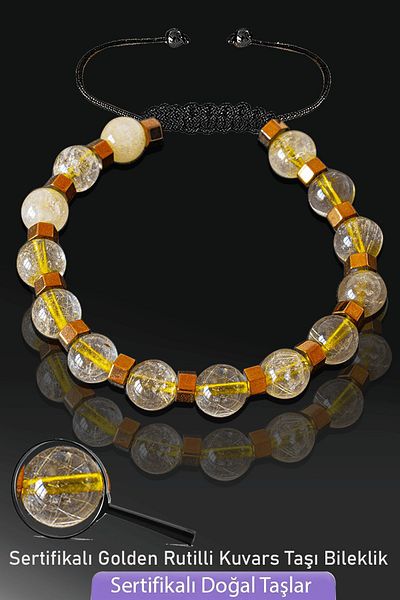 Tesbih Atölyesi Certified Real Golden Routine Quartz Stone Bracelet - Angel Hair