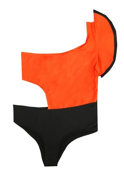 Papiş Orange Black Ruffle Sleeve Bikini - Stylish Girl's Swimsuit