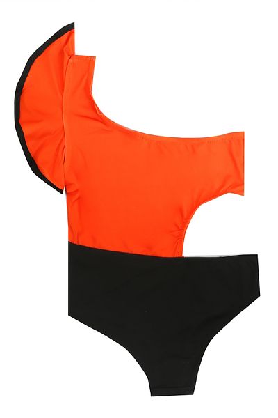 Papiş Orange Black Ruffle Sleeve Bikini - Stylish Girl's Swimsuit