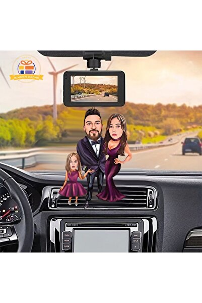 3D Hediye Dünyası Araba Dikiz ayna süsü  Mutlu aile karikatürlü biblo hediye ...