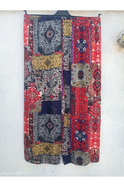 hoaryage Ethnic Patterned 100% Cotton Viscose Pants with Elastic Waist
