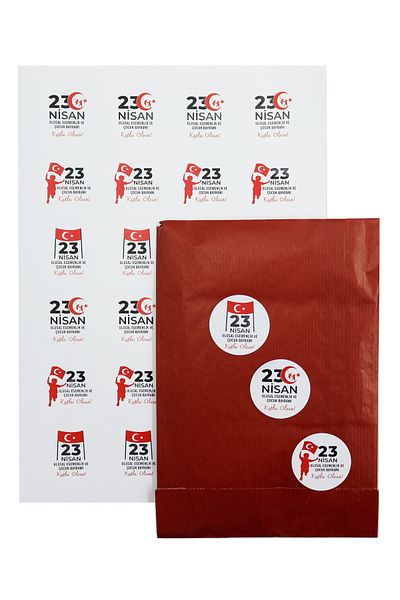reprodesign 23 April Children's Day 3 Different Designed Adhesive Labels 4 cm Round 24 Pieces
