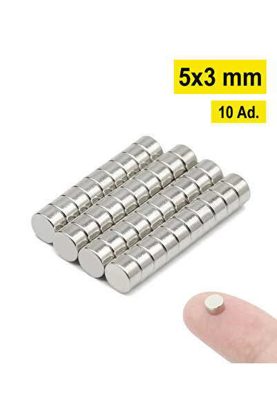 Dünya Magnet 10 Adet - Yuvarlak Neodyum Mıknatıs, Çap: 5x3 Mm, Güçlü Magnet, N35 Kalite