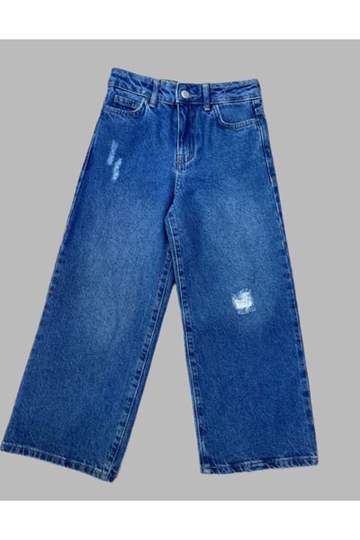 Hzmis New Season Girl's Ripped Detailed Wide Leg Wide Leg Denim Jeans