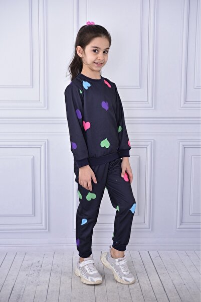 minikiss new season raised seasonal heart printed tracksuit bottom top girl child double suit