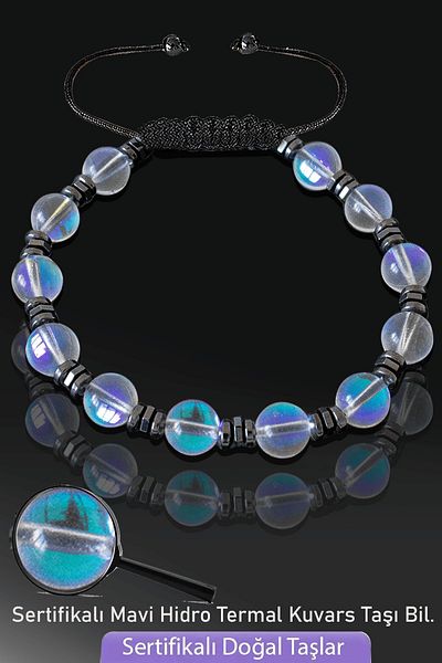 Tesbih Atölyesi Certified Real White Hydro Thermal Quartz Stone Bracelet - Adjustable