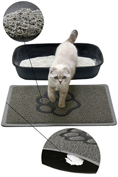 Elekli Pvc Kedi Tuvalet Önü Paspası Kıvırcık Kedi Kumu Paspas -gri 40x60 Cm