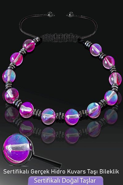 Tesbih Atölyesi Certified Real Pink Hydro Thermal Quartz Stone Bracelet - Adjustable