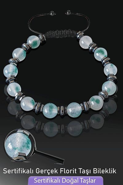 Tesbih Atölyesi Certified Real Transparent Green Fluorite Stone Bracelet - Adjustable