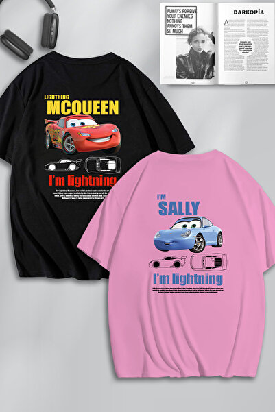 macklin Unisex Fulger McQueen & Sally Imprimat pe spate - Tricou supradimensi...