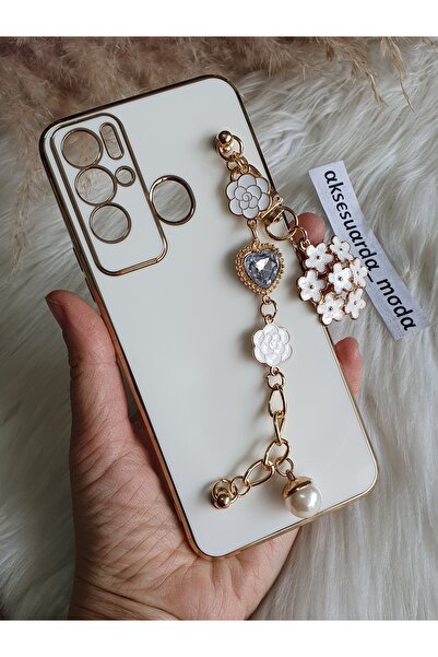 Aksesuarda Moda جراب لامع متوافق مع TECNO POVA NEO مع تفاصيل ذهبية وزهرية