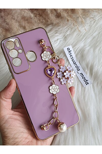 Aksesuarda Moda جراب لامع متوافق مع TECNO POVA NEO مع تفاصيل ذهبية وزهرية