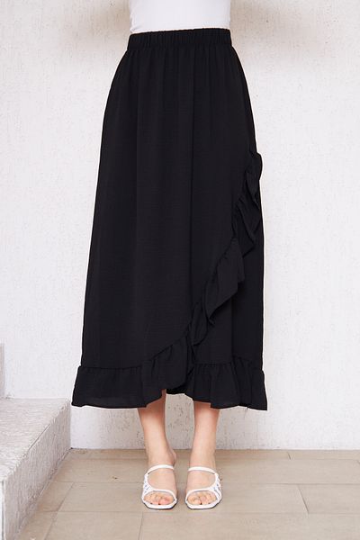 Rudaconcept Fustă de vară Ayrobin cu voloane negre, Fustă Ayrobin, Fustă de vară, Cadou, Fustă Hijab, Fustă subțire