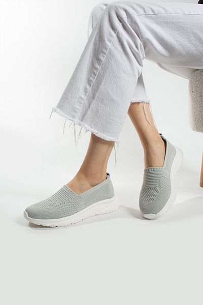 İnan Ayakkabı Woman's Gray Color Knitted Conford Shoe (4 Cm Sole)