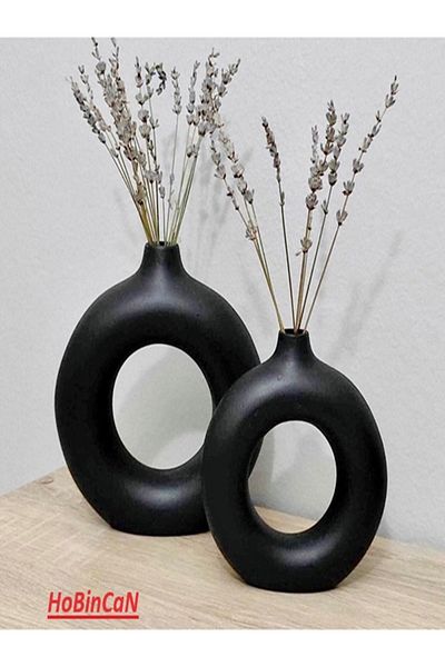 BLANJ Hobincan - Black and White Ring Vase 2 Pack