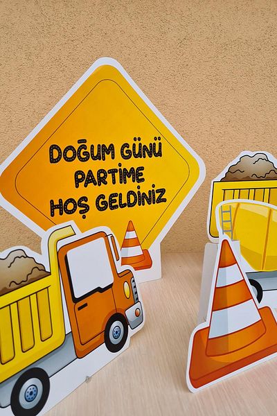 PEKSHOP Construction Concept Birthday Standing Board Σετ Επιτραπέζια Πίνακες Γενεθλίων
