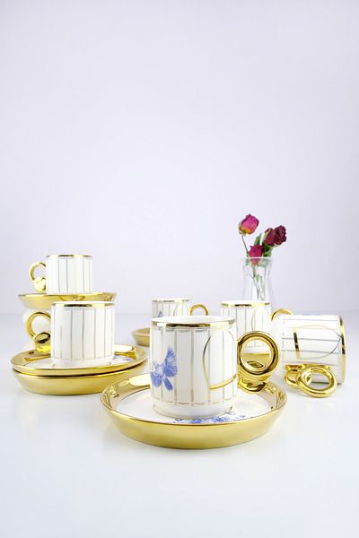 ACAR Porcelain Savannah 6-Person Coffee Cup Set Gold Gilded - HXF-05172