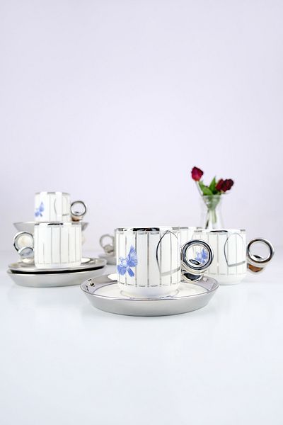 ACAR Porcelain Savannah 6-Person Coffee Cup Set Silver Gilded - HXF-05172