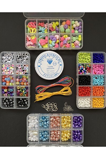 LİVZA BİJUTERİ Ipli Klasik 4 Kutulu Hobi Takı Yapma Seti Kolye Bileklik Telefon Charmı Yapma Seti