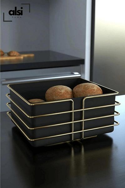 ALSİ HOME Service Presentation Set and Bread Basket Towel Holder Napkin Holder Trivet Bread Dish Gold Gold Dowry Set of 4