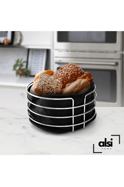 ALSİ HOME Luxury Stainless Bread Basket and Service Presentation Set Towel Holder Napkin Holder Trivet Bread Holder Set of 4