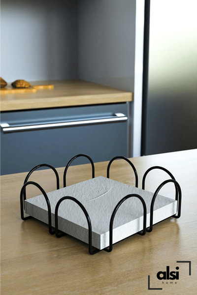 ALSİ HOME Bread Basket Service Presentation Set Towel Holder Napkin Holder Trivet Bread Holder - Set of 4 Black