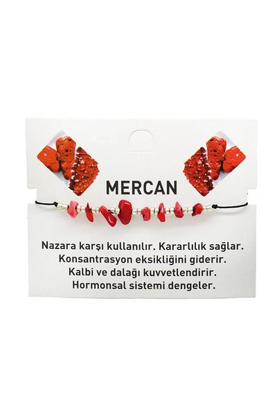 Tesbihane Macrame Braided Basic Model Coral Natural Stone Women's Bracelet
