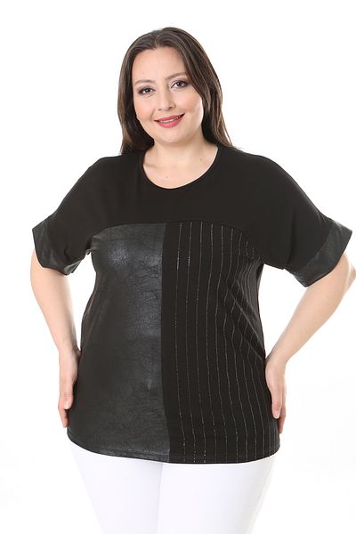 XL Modam WOMEN'S PLUS SIZE PIECE LEATHER STRIPED TUNIC