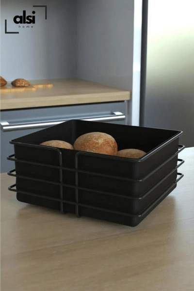 ALSİ HOME Bread Basket Service Presentation Set Towel Holder Napkin Holder Trivet Bread Holder - Set of 4 Black