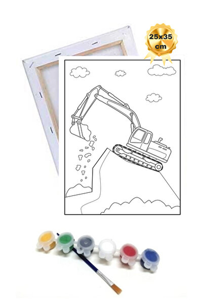 Puzzle İş Makinası ARABA BOYAMA 25X35 cm Tuvale GERİLMİŞ HALDE BOYA FIRÇA HED...