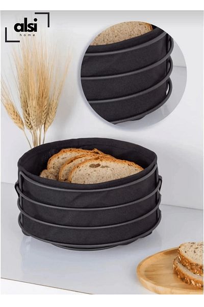 ALSİ HOME Round Bread Pot Bread Basket Trivet Upright Towel Holder Napkin Holder Spoon Holder Stainless Set Set of 5