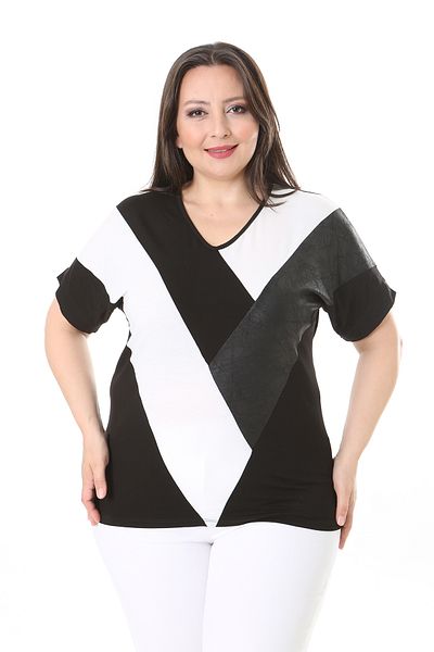 XL Modam WOMEN'S LARGE SIZE BLACK AND WHITE PIECE LEATHER TUNIC
