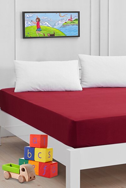 Mislina Home Roza Baby Kids Elastic Combed Cotton Bed Sheet Claret Red