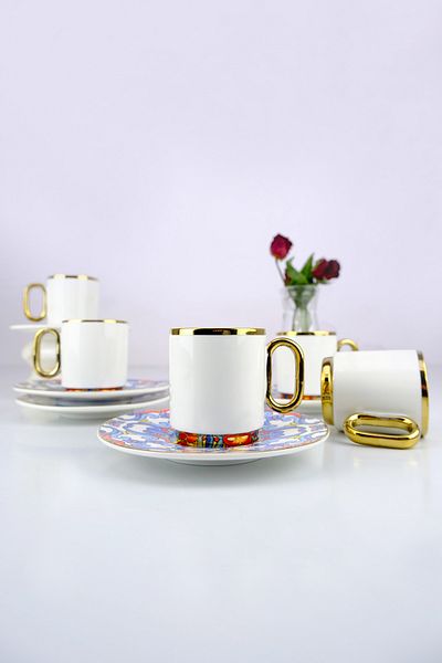 ACAR Porcelain Las Heras 6-Person Coffee Cup Set Gold Gilded White - KAI-06336